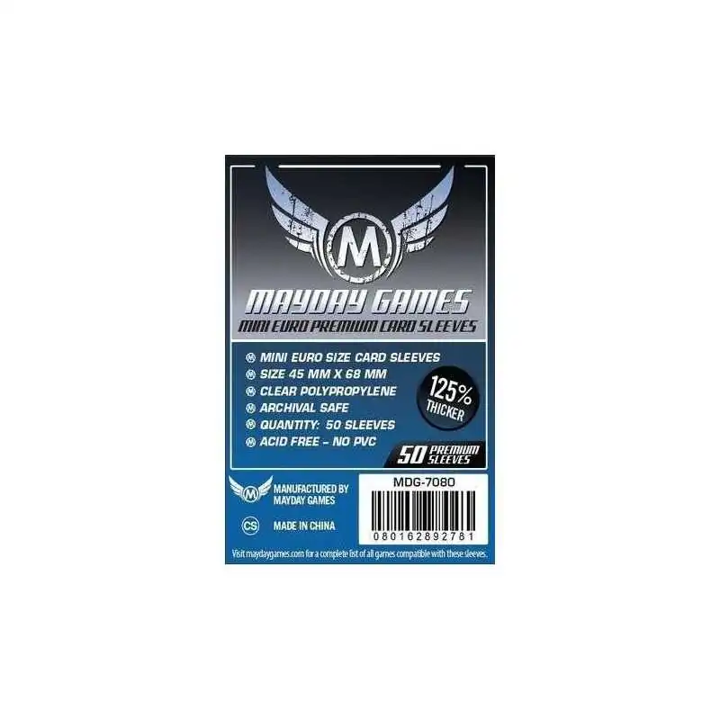 Sleeves Mayday 45x68mm Mini Euro PREMIUM - 50 pièces photo couverture de jeu