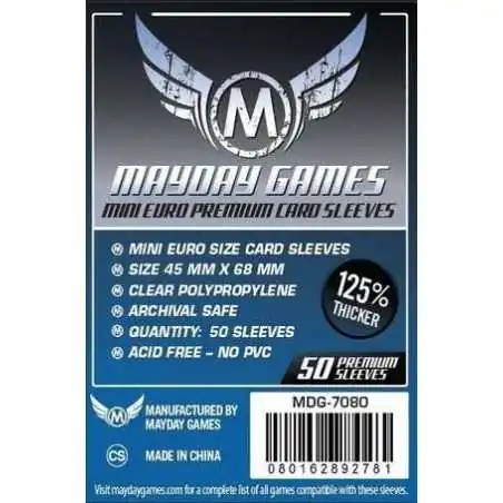 Sleeves Mayday 45x68mm Mini Euro PREMIUM - 50 pièces photo couverture de jeu